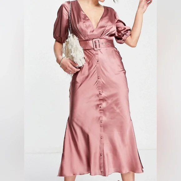 knee length dresses for ladies Rent ASOS DESIGN Satin Bust Cup Detail Midi Dress In Turquoise